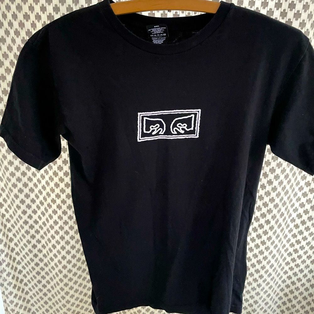OBEY shirt with graphic on both front and back, black, small